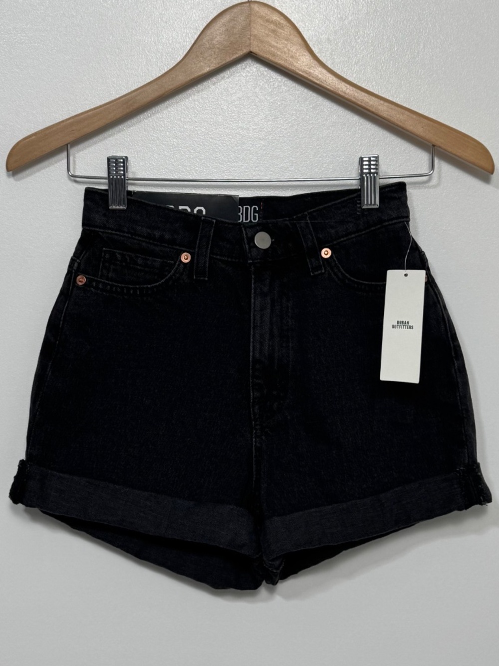 BDG Urban Outfitters Black High-Rise Mom Denim Shorts Cuffed Hem Size 24